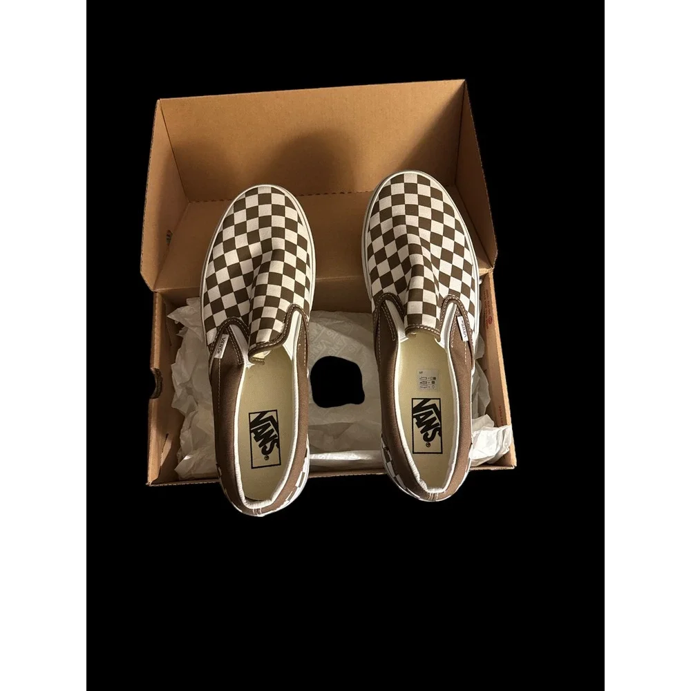 Vans Classic Slip-On Checkerboard Brown White Platform Shoe Men 10.5 Women 12 - Picture 3 of 7